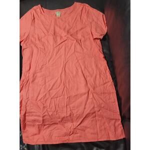 LL Bean Women's Coral Pink Round Neck Short Sleeve Linen Dress Size 20W-REG